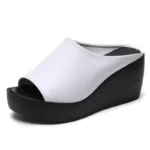 Fashion Women Elevated Wedge Slippers Peep Toe Platform Slip On Sandals - Image 2