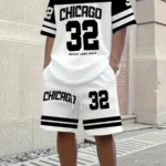 Summer Men's Chicago-Themed Relaxed Set Size 32 Printed T-Shirt and Shorts