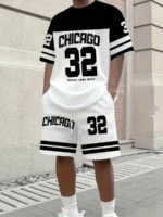 Summer Men's Chicago-Themed Relaxed Set Size 32 Printed T-Shirt and Shorts