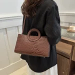 Women's Crocodile Pattern PU Leather Handbags Green Square Bag Fashion Brand - Image 2
