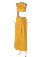 Dulzura 2025 Summer Solid O-Neck Backless Slim Lace Up Side Slit Long Dress - Image 6