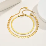 Anklet Set Layered for Women 18K Gold Plated Stainless Steel Flat Snake - Image 3
