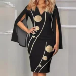 Women Round Neck Floral Print Split Flare Sleeve Bodycon Midi Dress - Image 4