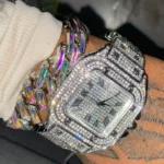 2026 Full Iced Out Watch Mens Cuban Link Chain Bracelet Watch Bling Jewelry for Men Big
