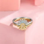 925 Silver Sun and Moon Couple Ring Set Sky Blue Sparkling Cubic Zirconia Rings - Image 2