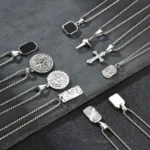 Men's Silver Color Geometric Pendant Necklace, Non Fading Stainless Steel Compass