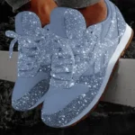 2025 New Women Flat Sneakers Casual Bling Vulcanized Shoes Women Mesh Lace