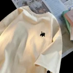 Cute Cat Print Women Round Neck Short Sleeve Cute Tops Cartoon Print Top - Image 3