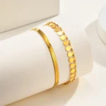 Anklet Set Layered for Women 18K Gold Plated Stainless Steel Flat Snake - Image 4
