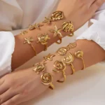 Vintage Stainless Steel Ocean Series Bangle for Women Gold Color Shell Starfish