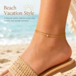 Waterproof Layered Anklet Bracelet for Women, Adjustable Gold Plated - Image 2