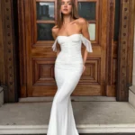 Dulzura Women'S Solid Sexy Backless Shirring Mesh Long Dress Fashion Elegant