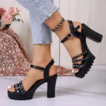 Vintage Rivet Decor Wedge Sandals for Women 2026 Summer High Heels Platform
