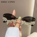 Diamond Rimless Sunglasses Women Luxury Brand Rhinestone Sun Glasses  Sol