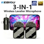KEBIDUMEI 3 in 1 Wireless Lavalier Microphone Dual Noise Reduction Mini