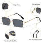 HBK Retro Rimless Sunglasses For Women Men Small Square Gold Frame Brand - Image 6