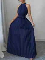 Elegant Halter Neck Off-Shoulder Dress Women's Summer Fashion Crinkle