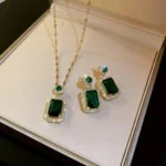 4PCS Sets Exquisite Quadrate Rhinestone Necklace Earrings Ring Jewelry - Image 2