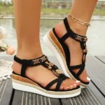 Women Wedge Sandals Summer 2024 Braided Band Platform Gladiator Sandals - Image 6