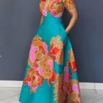 Fashion floral V-neck short-sleeved dress, designed specifically for women