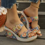 Vintage Rivet Decor Wedge Sandals for Women 2026 Summer High Heels Platform