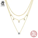 ORSA JEWELS 925 Sterling Silver Zircon Layered Necklace Shiny Stack Pendant