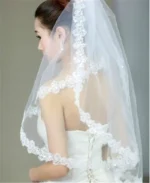 White Sequins Edge Tulle Bridal Wedding Veils One Tier Beaded 120cm Bride Accessory 2024 - Image 2