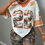 2025 Summer Women's 22nd Fashion Y2K Breathable Quick Drying T-shirt Camo Printed