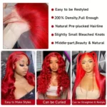 30 36 40 Inch 13x4 13x6 Straight Lace Frontal Wigs Hot Red Front Human - Image 5