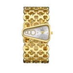 YaLaLuSi Unique Asymmetrical Triangle Gold Ladies Watch White Dial Hollow Interlocked Chain Bracelet - Image 3