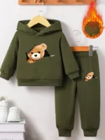 Newborn Baby Boy Fun Cartoon Bear Print Long Sleeve Fleece Sweatshirt - Image 2