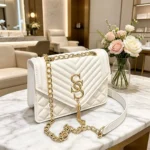 Elegant and Fashionable Argyle Quilted Chain Small Square Bag Metal Letter