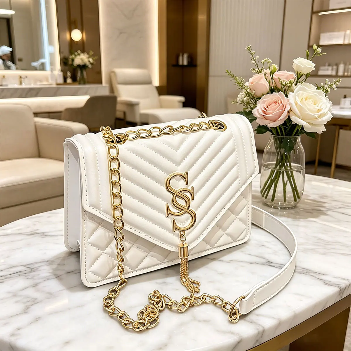 kf-Scbce8016403644119ae66fb2a655543fW Elegant and Fashionable Argyle Quilted Chain Small Square Bag Metal Letter - Image 1