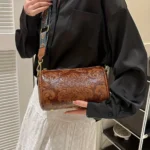 Retro Embossed Flower Leather Shoulder Bag, Classic Cylinder Crossbody Bag - Image 6
