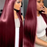 99J Burgundy Straight Wig 200% Density Remy Hair 13x6 HD Transparent Lace Frontal