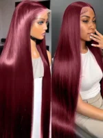 99J Burgundy Straight Wig 200% Density Remy Hair 13x6 HD Transparent Lace Frontal