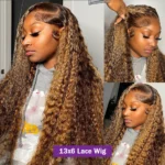 30 32 Inch Highlight Ombre Lace Frontal Wig Curly Human Hair Wigs 4/27 Colored 13x4 - Image 4