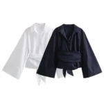 New Women's Fashion Casual Polo Neck Bow Tie up Short