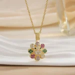 Women Rotating Flower Pendant Necklace Minimalist Elegant Versatile - Image 6