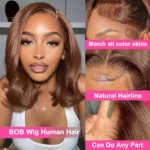 13X4 Chocolate Brown Straight Bob Wig 4X4 Silky Straight HD Lace Frontal Wig Natural - Image 2