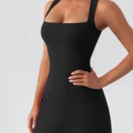 Women's Square-Neck Sleeveless Mini Dress, Solid Color, Tank Top Style