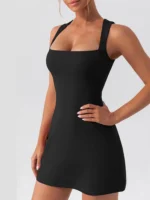 Women's Square-Neck Sleeveless Mini Dress, Solid Color, Tank Top Style