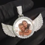 Custom Picture Pendant Iced Out Pendant With Small Circle Angel Wings Diamond - Image 2