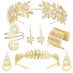 FTCY Vintage Greek Jewelry Set for Women Gold Color Bracelets Earrings Headwear