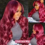 30 Inch Burgundy Body Wave Human Hair Wigs 13x4 HD Lace Frontal Wig Colored 99j - Image 2