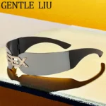 One-Piece Rimless Mask Sunglasses Men Women 2026 Luxury Brand Steampunk Wrap Around ewear - Image 2