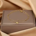 Stainless Steel 18K Gold Plated Starfish Ankle for Women Dainty Tiny Bead Adjustable - Image 4