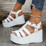 Roman Style Women's Wedge Heel Sandals Thick Bottom Buckle Strap Gladiator Sandals Woman