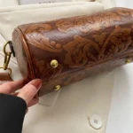 Retro Embossed Flower Leather Shoulder Bag, Classic Cylinder Crossbody Bag - Image 4