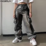 INCERUN 2025 Men Pants Mesh Gradient Button Oversize Pockets Straight Trousers Men - Image 2
